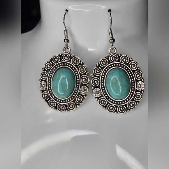 Jewelry - Turquoise and Silver Swirl Earrings